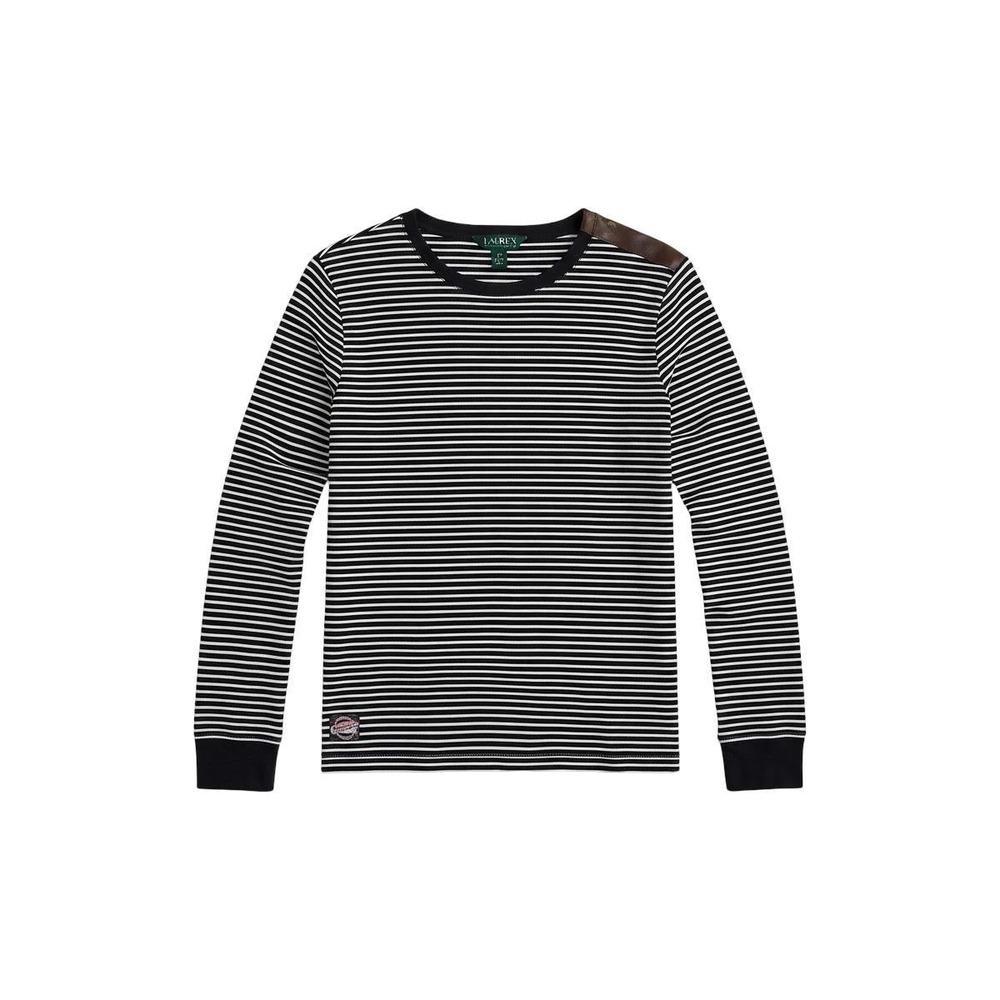 Lauren Ralph Lauren Striped Long Sleeve Top Elbow Patches Zipper Shoulder Large